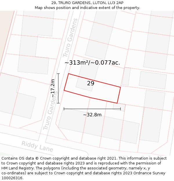 29, TRURO GARDENS, LUTON, LU3 2AP: Plot and title map