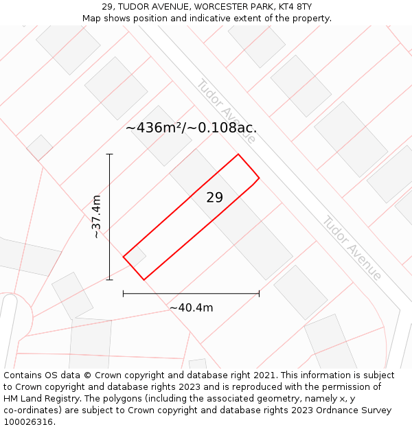 29, TUDOR AVENUE, WORCESTER PARK, KT4 8TY: Plot and title map