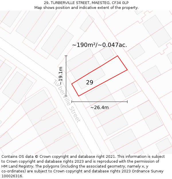 29, TURBERVILLE STREET, MAESTEG, CF34 0LP: Plot and title map