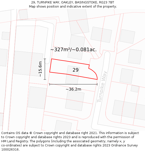 29, TURNPIKE WAY, OAKLEY, BASINGSTOKE, RG23 7BT: Plot and title map