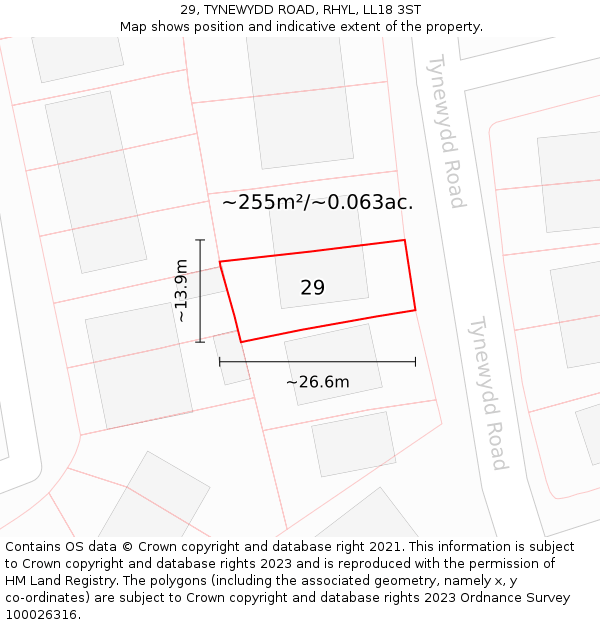 29, TYNEWYDD ROAD, RHYL, LL18 3ST: Plot and title map