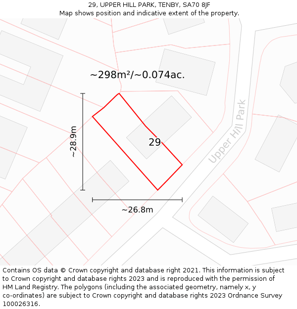 29, UPPER HILL PARK, TENBY, SA70 8JF: Plot and title map