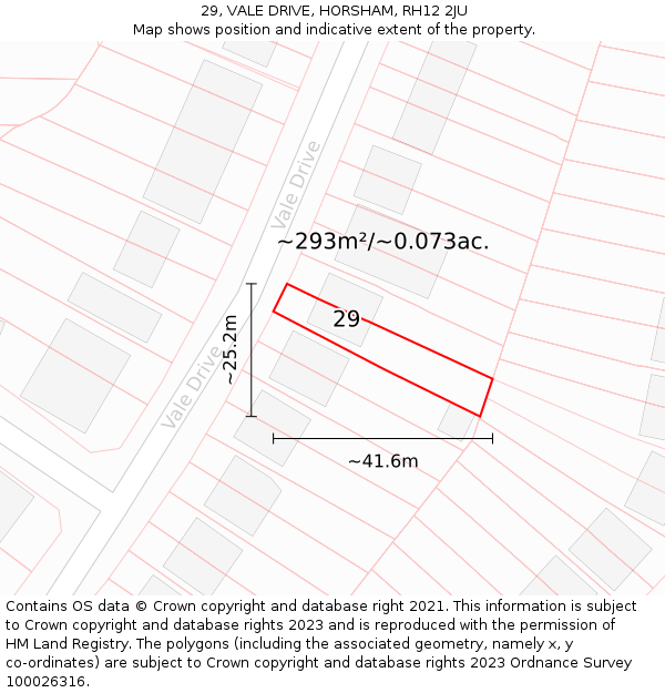 29, VALE DRIVE, HORSHAM, RH12 2JU: Plot and title map