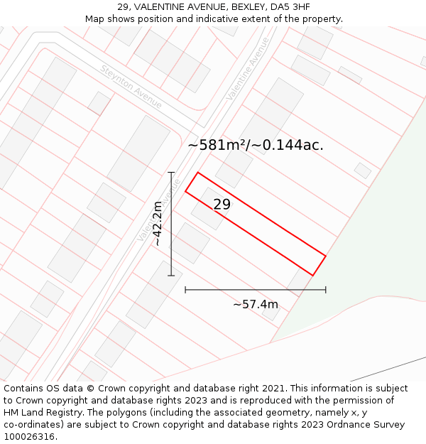 29, VALENTINE AVENUE, BEXLEY, DA5 3HF: Plot and title map