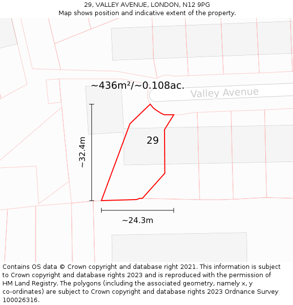 29, VALLEY AVENUE, LONDON, N12 9PG: Plot and title map