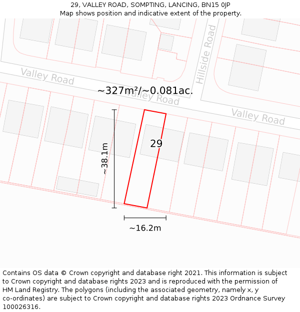 29, VALLEY ROAD, SOMPTING, LANCING, BN15 0JP: Plot and title map