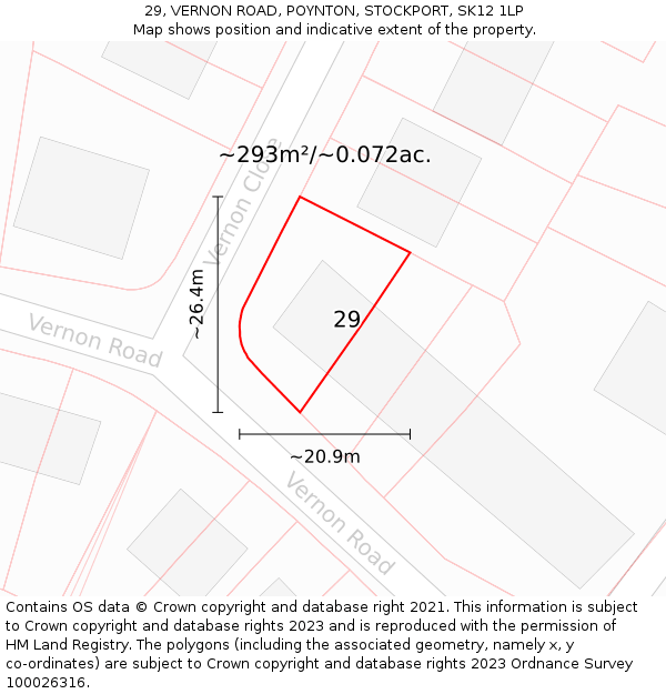 29, VERNON ROAD, POYNTON, STOCKPORT, SK12 1LP: Plot and title map