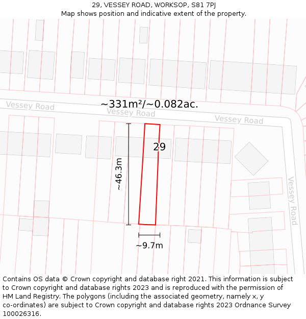 29, VESSEY ROAD, WORKSOP, S81 7PJ: Plot and title map