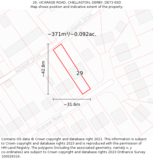 29, VICARAGE ROAD, CHELLASTON, DERBY, DE73 6SD: Plot and title map