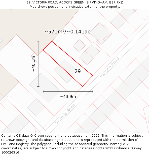 29, VICTORIA ROAD, ACOCKS GREEN, BIRMINGHAM, B27 7XZ: Plot and title map