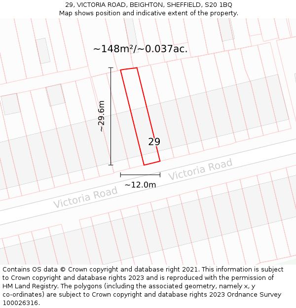 29, VICTORIA ROAD, BEIGHTON, SHEFFIELD, S20 1BQ: Plot and title map