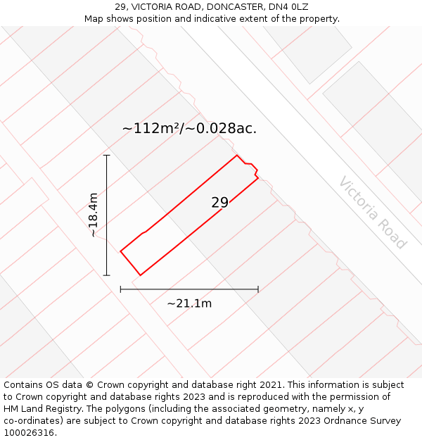 29, VICTORIA ROAD, DONCASTER, DN4 0LZ: Plot and title map