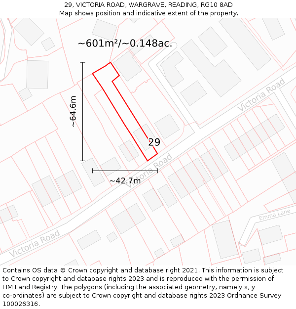 29, VICTORIA ROAD, WARGRAVE, READING, RG10 8AD: Plot and title map