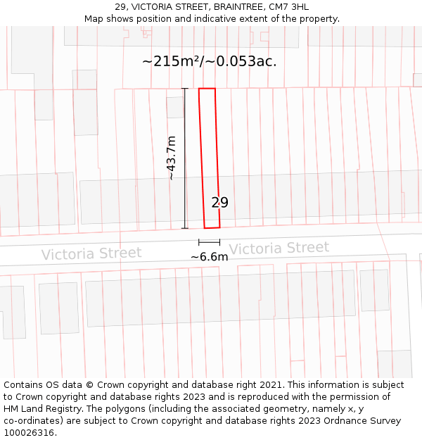 29, VICTORIA STREET, BRAINTREE, CM7 3HL: Plot and title map