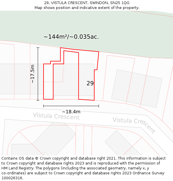 29, VISTULA CRESCENT, SWINDON, SN25 1QG: Plot and title map