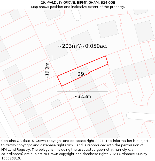 29, WALDLEY GROVE, BIRMINGHAM, B24 0GE: Plot and title map