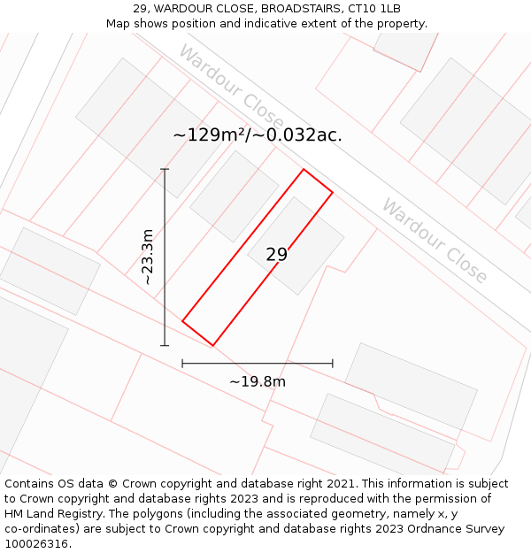 29, WARDOUR CLOSE, BROADSTAIRS, CT10 1LB: Plot and title map