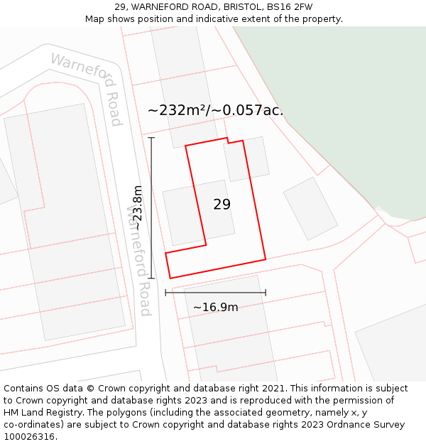 29, WARNEFORD ROAD, BRISTOL, BS16 2FW: Plot and title map