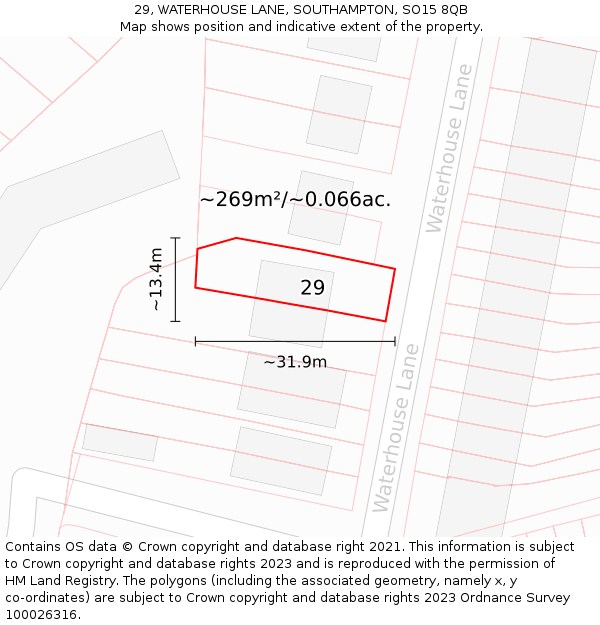 29, WATERHOUSE LANE, SOUTHAMPTON, SO15 8QB: Plot and title map