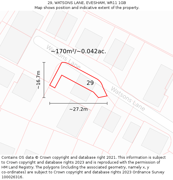 29, WATSONS LANE, EVESHAM, WR11 1GB: Plot and title map