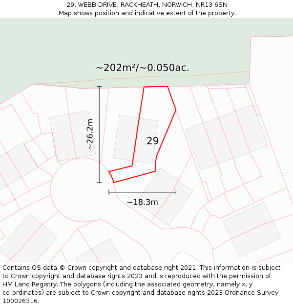 29, WEBB DRIVE, RACKHEATH, NORWICH, NR13 6SN: Plot and title map