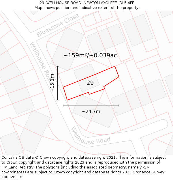 29, WELLHOUSE ROAD, NEWTON AYCLIFFE, DL5 4FF: Plot and title map