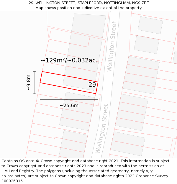 29, WELLINGTON STREET, STAPLEFORD, NOTTINGHAM, NG9 7BE: Plot and title map