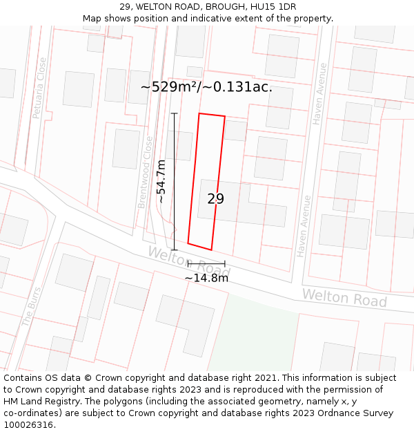 29, WELTON ROAD, BROUGH, HU15 1DR: Plot and title map