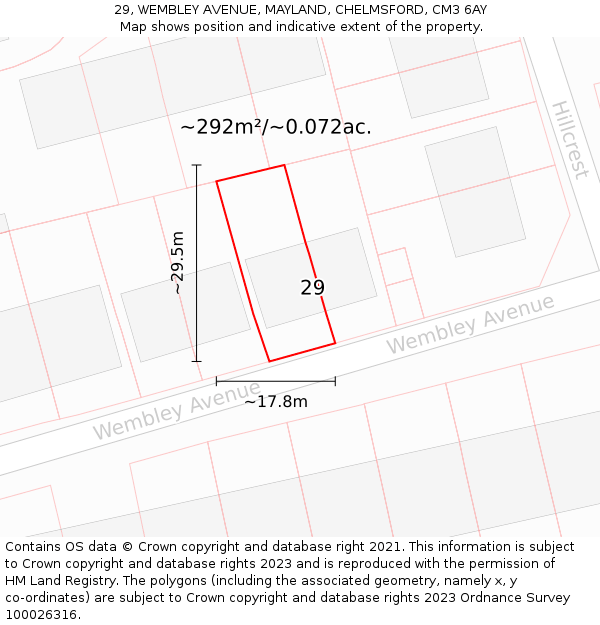 29, WEMBLEY AVENUE, MAYLAND, CHELMSFORD, CM3 6AY: Plot and title map