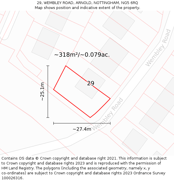 29, WEMBLEY ROAD, ARNOLD, NOTTINGHAM, NG5 6RQ: Plot and title map