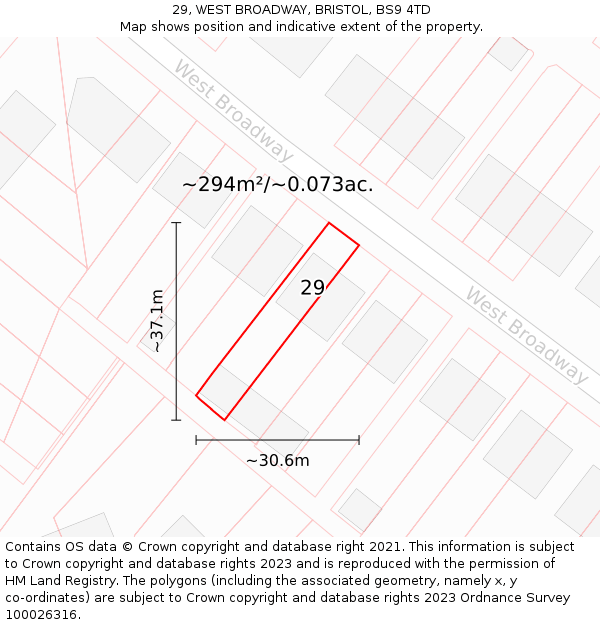 29, WEST BROADWAY, BRISTOL, BS9 4TD: Plot and title map