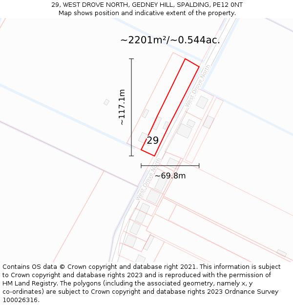 29, WEST DROVE NORTH, GEDNEY HILL, SPALDING, PE12 0NT: Plot and title map