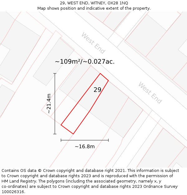 29, WEST END, WITNEY, OX28 1NQ: Plot and title map