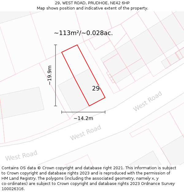 29, WEST ROAD, PRUDHOE, NE42 6HP: Plot and title map