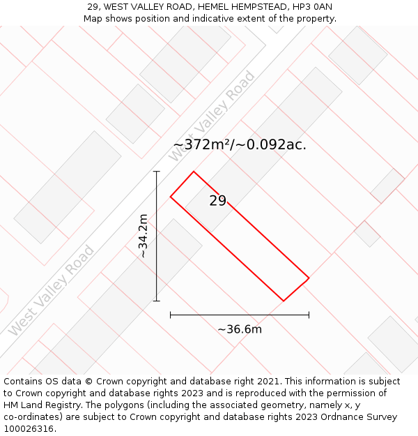 29, WEST VALLEY ROAD, HEMEL HEMPSTEAD, HP3 0AN: Plot and title map