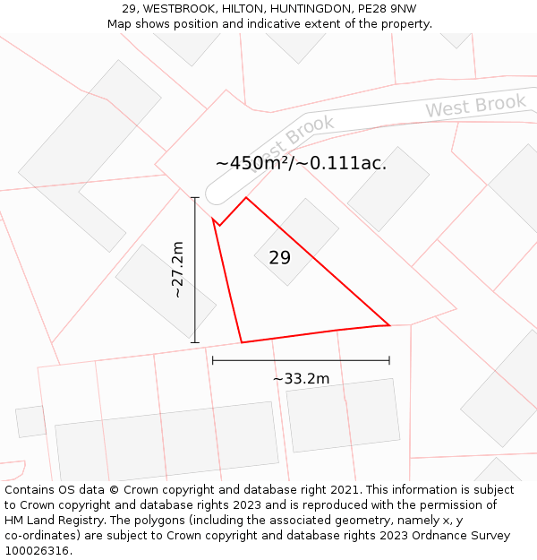 29, WESTBROOK, HILTON, HUNTINGDON, PE28 9NW: Plot and title map