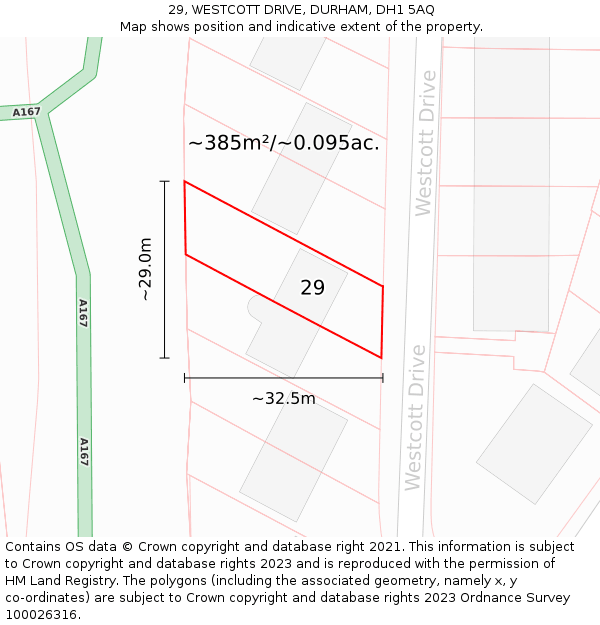 29, WESTCOTT DRIVE, DURHAM, DH1 5AQ: Plot and title map