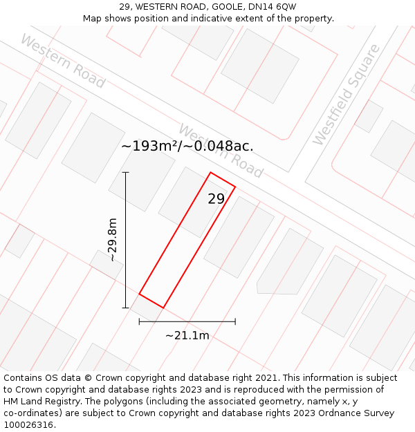 29, WESTERN ROAD, GOOLE, DN14 6QW: Plot and title map