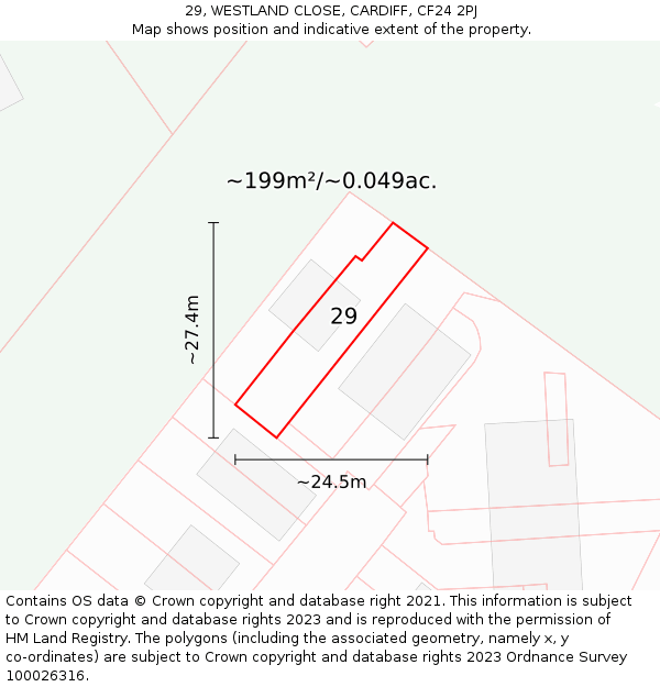 29, WESTLAND CLOSE, CARDIFF, CF24 2PJ: Plot and title map