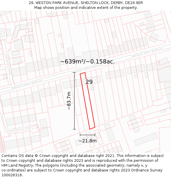 29, WESTON PARK AVENUE, SHELTON LOCK, DERBY, DE24 9ER: Plot and title map