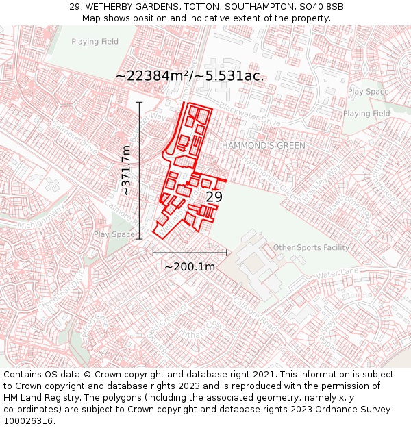 29, WETHERBY GARDENS, TOTTON, SOUTHAMPTON, SO40 8SB: Plot and title map