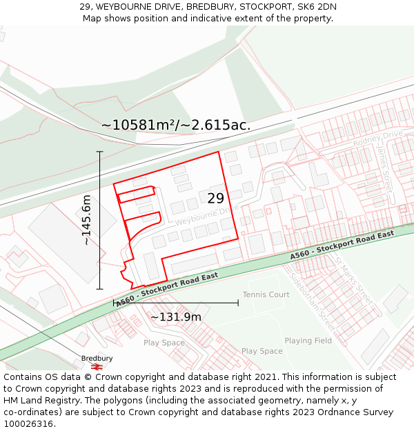 29, WEYBOURNE DRIVE, BREDBURY, STOCKPORT, SK6 2DN: Plot and title map