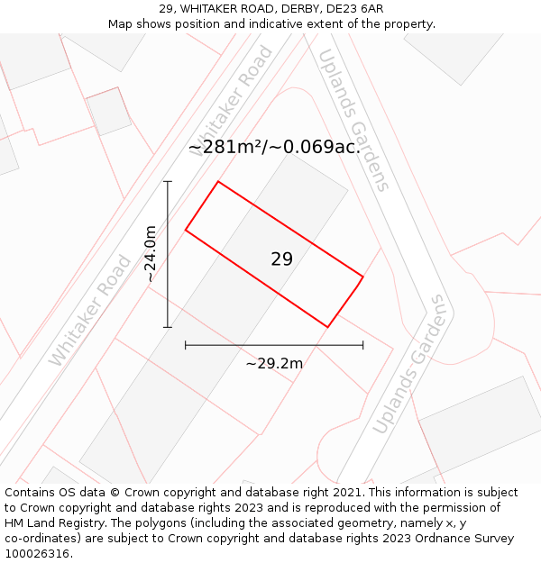 29, WHITAKER ROAD, DERBY, DE23 6AR: Plot and title map