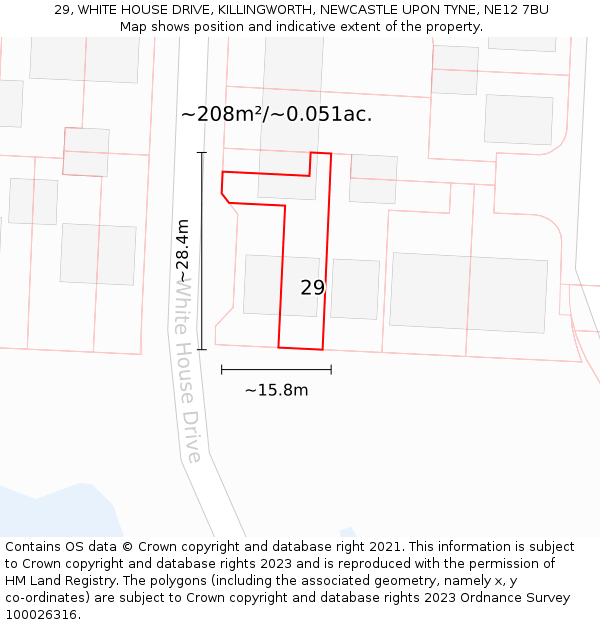 29, WHITE HOUSE DRIVE, KILLINGWORTH, NEWCASTLE UPON TYNE, NE12 7BU: Plot and title map