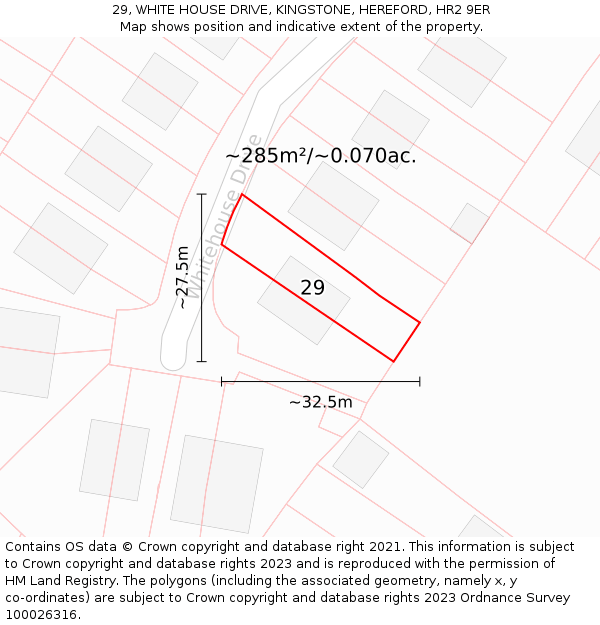 29, WHITE HOUSE DRIVE, KINGSTONE, HEREFORD, HR2 9ER: Plot and title map