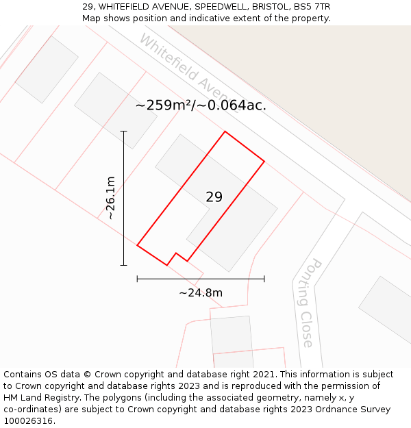 29, WHITEFIELD AVENUE, SPEEDWELL, BRISTOL, BS5 7TR: Plot and title map
