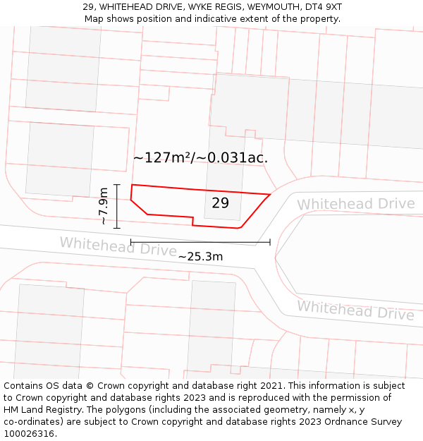 29, WHITEHEAD DRIVE, WYKE REGIS, WEYMOUTH, DT4 9XT: Plot and title map