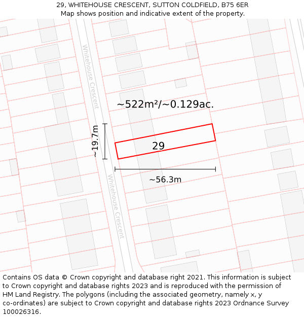 29, WHITEHOUSE CRESCENT, SUTTON COLDFIELD, B75 6ER: Plot and title map