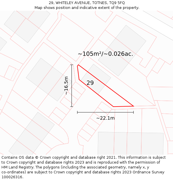 29, WHITELEY AVENUE, TOTNES, TQ9 5FQ: Plot and title map