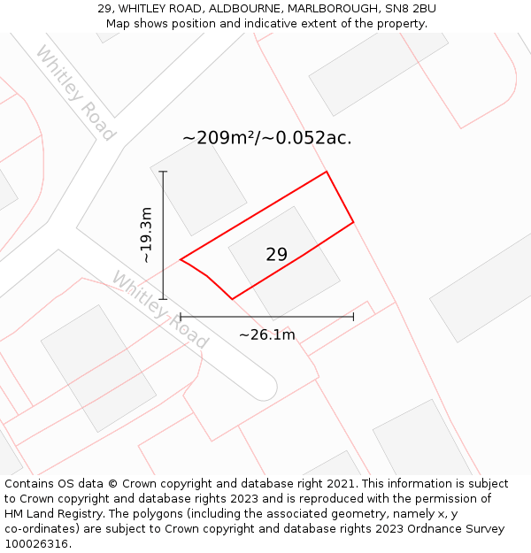 29, WHITLEY ROAD, ALDBOURNE, MARLBOROUGH, SN8 2BU: Plot and title map